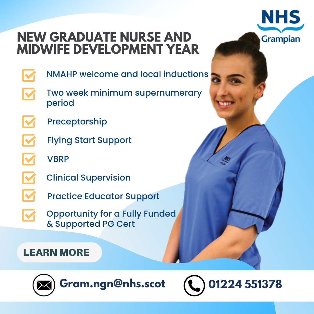 Flyer containing instructions for NHS Grampian New Graduate Nurse Recruitment