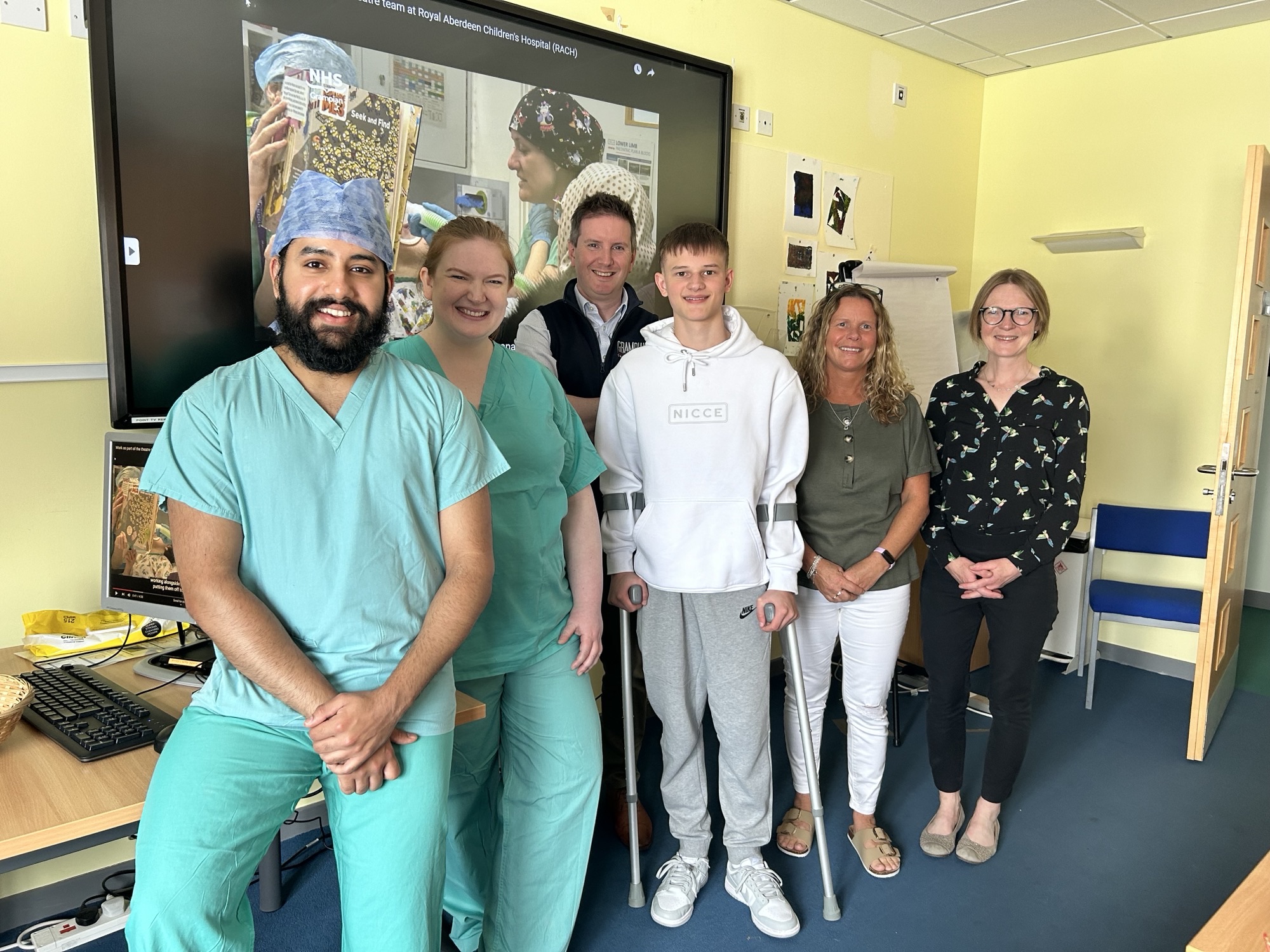Prab Singh, Louise Forsyth, Mike Reidy, Finlay Thomson, Tracey Thomson and Kay Davies at a special staff screening of the new films at Royal Aberdeen Children’s Hospital.