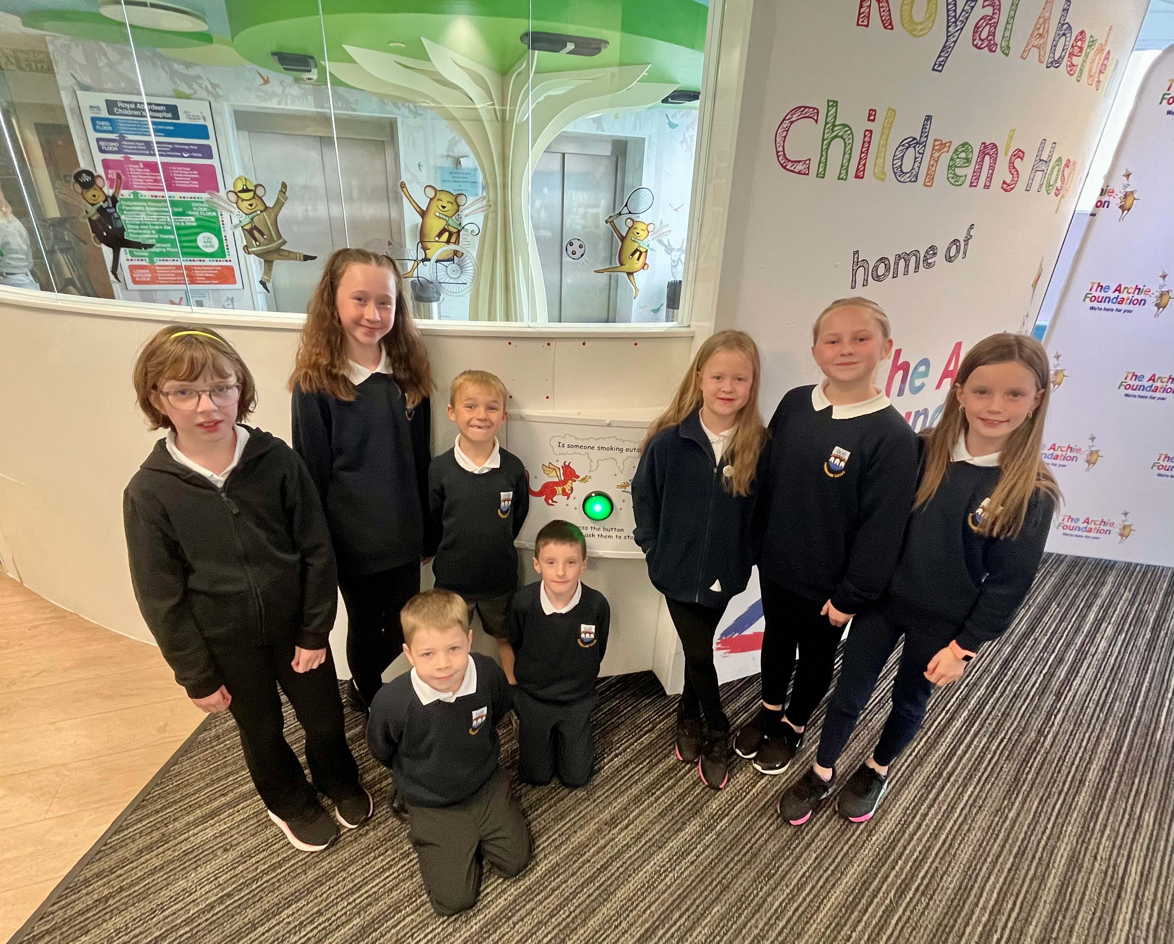 Pupils from Meiklemill School pictured with the smoking buzzer at the Royal Aberdeen Children’s Hospital.