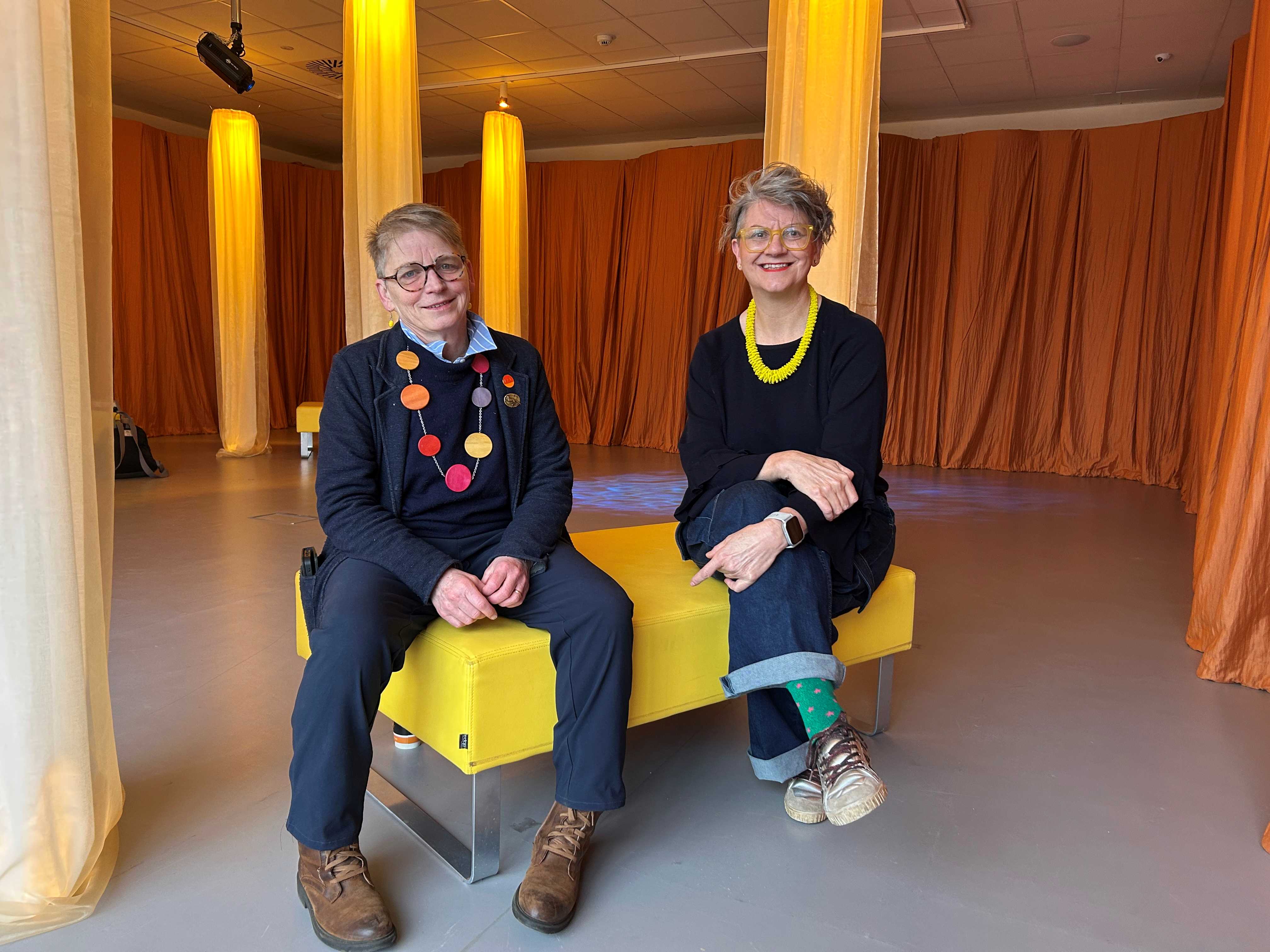 Sally and Heather in the Suttie Arts Space at Aberdeen Royal Infirmary